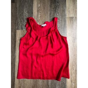 Loft Tank Top Womens Large Petite Red Excellent Ruffle Neck Sleeveless Blouse